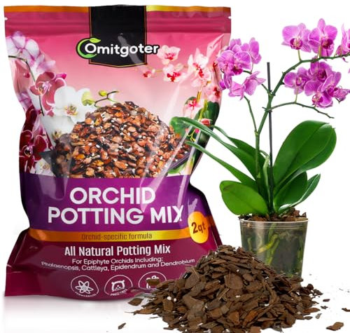 Omitgoter Mélange de rempotage d'orchidées bio de 2 litres, mélange d'écorce d'orchidée et de perlite, spécialement formulé pour les orchidées