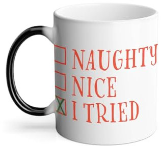 Thermoreagierende Tasse Magische Tasse – Naughty – Nizza – I tried Christmas Winter Santa Gift – 325 ml