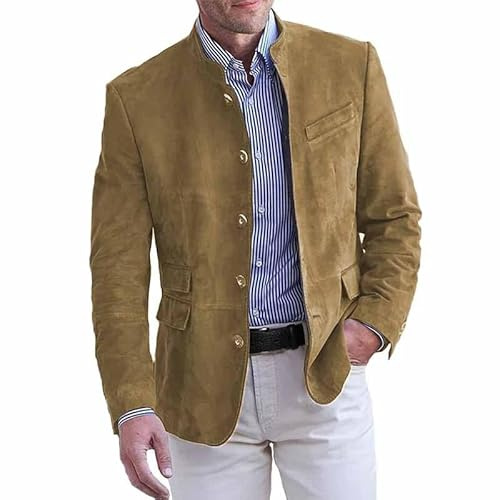 LIUYUYOUGO Americana Hombre Casual, Chaqueta Blazer De Pana para Hombre Abrigo Deportivo De Un Solo Pecho Chaqueta De Traje con Cuello Alto Chaqueta Vintage Estilo Western para Hombre Chaqueta Infor
