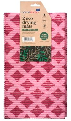 HOMESHOPA 2 Pack Eco Dish Drying Mat Highly Absorbent Kitchen Towel, Anti-Bacterial Countertop Drying Mat Tabletop, Quick Drying, Cutlery Drainer for Sink Rack Pad Soft Wiping Rag (Pink)