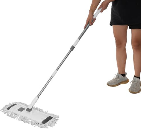Profi Wischmopp-Set mit 49,21 Zoll Edelstahl Lange Stange, Wischbezug Baumwolle (21.65*9.84Zoll) Wischerset, für einfaches Mopp-Wechseln, ergonomisches Putzen und Wischen ohne Rückenschmerzen