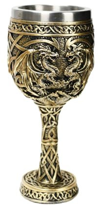 KalyZ@rts Bronze Dragon Goblet with Stainless Steel Cup, Dragon Wine Medieval Dungeons and Dragons Chalice, Dragon Gift Collectible - 7oz (Gold Dragon Cup)
