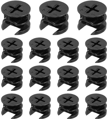 sourcing map Furniture Cam Lock Fasteners 15 x 12mm, 15Pcs Cam Lock Nut Connectors Fittings, Joint Connector Locking Nuts for Cabinet, Drawer, Wardrobe, Panel Connecting, Black