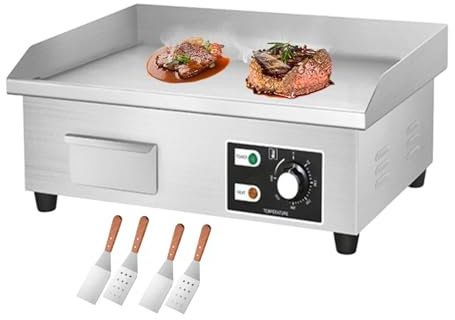 forplubossmmp Plancha Eléctrica con 4 Espátulas para Freír para Uso Comercial | Parrilla Eléctrica Teppanyaki | Placa para Asar Hamburguesas Y Tocino De 50 °C A 300 °C | Acero Inoxidable,2500W