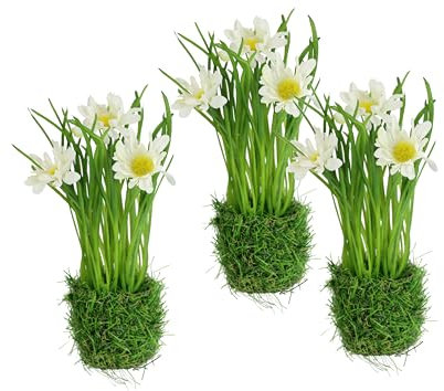 Künstliche Margeriten im Gras Nest 20cm 3erSet Kunstblumen Künstlich Gänseblümchen Grasbusch Osterdeko Ostern Frühblüher Frühlingsblumen Frühjahrsdeko Frühlingsdeko Osternest Grasbusch Gras Tischdeko