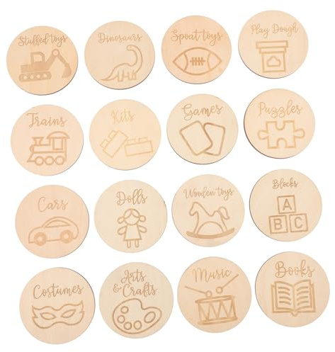 Garneck Runde Holzetiketten Runde Holzscheiben Für Spielzeugkisten Organisation Und Dekoration Im Kinderzimmer Perfekte Aufbewahrungslösung Für Personalisierte Etikettierung