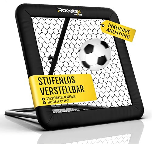 Racetex Rebounder für Fußball 100x100 cm [MIT Cover] - Fussball Rebounder mit robuster Konstruktion - Stufenlos Verstellbar - Fußball für Schuss-, Pass- und Ballannahme Training (Black.)