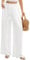 UMIPUBO Leinenhose Damen Sommer Hose Leichte Baumwolle Weites Bein Hose Elastische Taille Sommerhose Lounge Elegante Palazzo Freizeithose Einfarbig Lang Stoffhose Mit Taschen (Beige, L)
