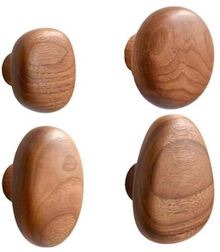 Muzrunq Crochets muraux en Bois, 4pcs Crochets muraux en Bois Naturel en Bois, Crochets de Manteau en Bois Mural, Crochets muraux décoratifs en Forme de Galets pour Serviettes, vêtements, Sacs