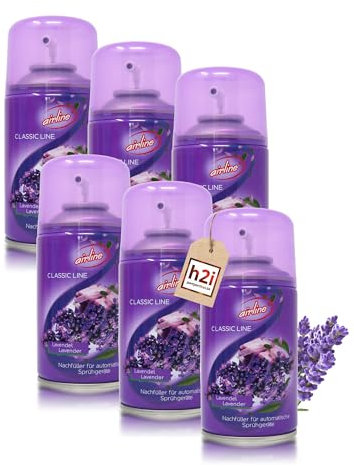 h2i Classic Line Duftspray | Lavendel | 6 Stück | 250 ml | Geruchsneutralisierer Lufterfrischer Raumduftspray Duftsprüher Raumduft-Nachfüller für automatische Duftspender
