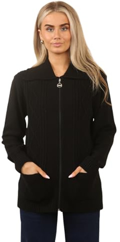 Ladies Zip Up Cardigan Womens Knit Cardi Long Sleeves Oversized Vintage Loose Soft Knitted Warm Sweater Outwear Comfy Cover Up Casual Womenswear Top Comfortable Twist Knitwear