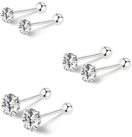 EAVUYIS 3 Paires Boucles d'Oreilles en Acier Inoxydable Zircone Cubique Oreille Cartilage Hélix Piercings de Tragus pour homme et femme 3mm 4mm 5mm