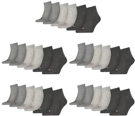 PUMA unisex Quarter Sportsocken Kurzsocken Socken 15 Paar, Farbe:Grau, Menge:15 Paar (5x 3er Pack), Größe:47-49, Artikel:-800 anthracite/l mel grey/m mel grey