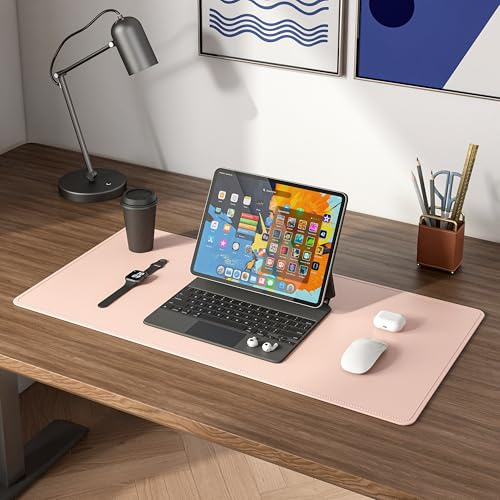 DAWNTREES Schreibtischunterlage PU-Leder,60 x 35 cm,Rosa | Rutchfeste,Schreibtischmatte für Laptop, Großes Mauspad und Tastaturmatte, Tisch-Schutz Unterlage für Büro und Zuhause