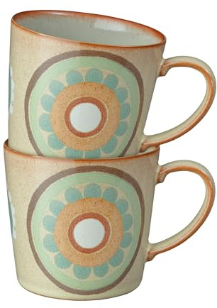 Denby - Heritage Veranda Accent Mugs Set of 4 - Large 400ml Capacity Coffee & Tea Cups, 13cm Length - Dishwasher & Microwave Safe Stoneware - 1960's Inspired - Chip Resistant, Durable For Everyday Use