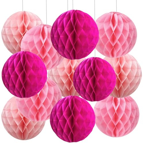 We Moment Zone 12 Stück Rosa Papier Wabenbälle,Seidenpapier Honeycomb Balls for Rosa Party Dekoration(6inch,10inch)