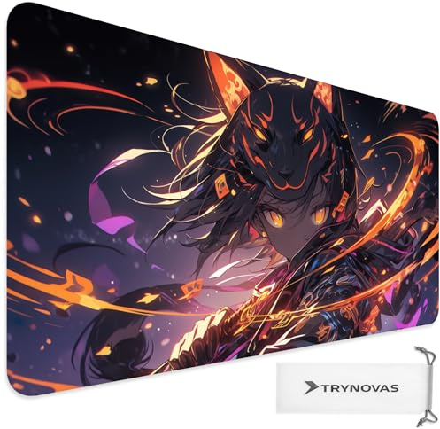 TRYNOVAS Mauspad XL 80×30 cm (3mm) – Anime Demon Girl Dark Art – Gaming Mousepad rutschfest, Genähte Ränder, Große Schreibtischunterlage für PC, Tastatur & Setup