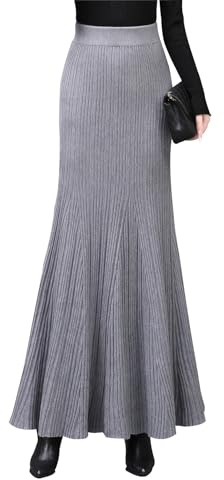 Damen Winterrock Lang Warmer Strickrock Hohe Taille Meerjungfrau Midi | Eleganter midirock damen herbst, weicher elastischer bund und vintage saum, ideal für den büroalltag.