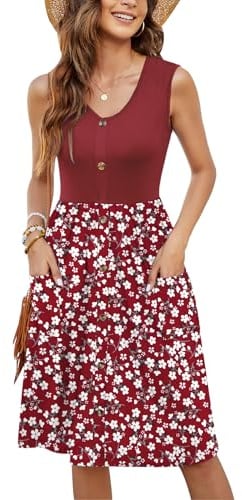 MOLERANI Sommerkleid Damen Ärmellos V Ausschnitt mit Taschen