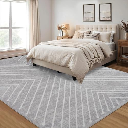 LuxFocus Moderner Minimalistischer Teppich Wohnzimmer 160x230 cm Hellgrau | ca. 6mm Ultradünn, waschbar, Kurzflor-Teppich für Schlafzimmer Büro, rutschfest, pflegeleicht, faltbar