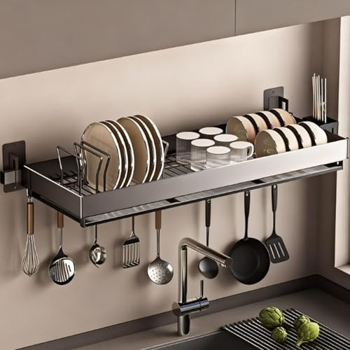 Tqertrtfxa Estante Multifuncional,Estante para ollas,de Almacenamiento Cocina,Armario Escalonado,montado en la Pared,escurreplatos Ventana,escurridor,el Fregadero(60cm/23.6in)