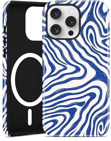 Jusy Magnetische Zebra-Print Hülle für iPhone 15 Pro, Blau | Aesthetic Zebra-Print Muster Handyhülle, Kompatibel mit MagSafe, Zweischichtige Stoßdämpfend