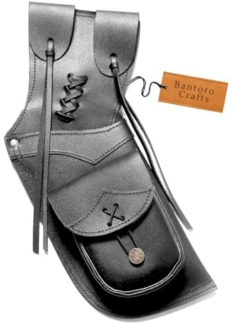 Bantoro Crafts Echter Leder-Rückenköcher für Bogenschießen, Jagd und Zielschießen | Verstellbarer Riemen | Wendbares Design | Schnellzieh-Pfeilhalter | Handgefertigt aus Rindsleder (Schwarz)