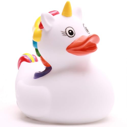 Duckshop I Badeente Einhorn -Weiss- I Quietscheente I Quietscheentchen L: 8,5 cm I Geschenk für Fantasie-Fans I Präsent für Sammler I