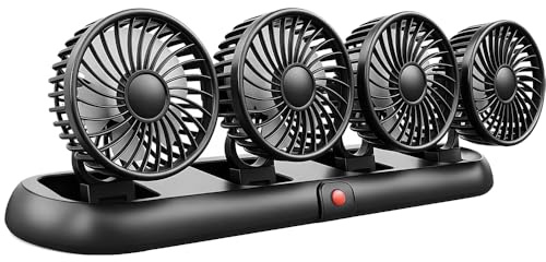 Quad Head Car Fan, 5V Auto Cooling Fan, Portable USB Car Fan Air Circulator with 3-Speed, 360°Rotation, Quiet, Folding Design with Parking Plate for Truck, Car, Dashboard, Home Office