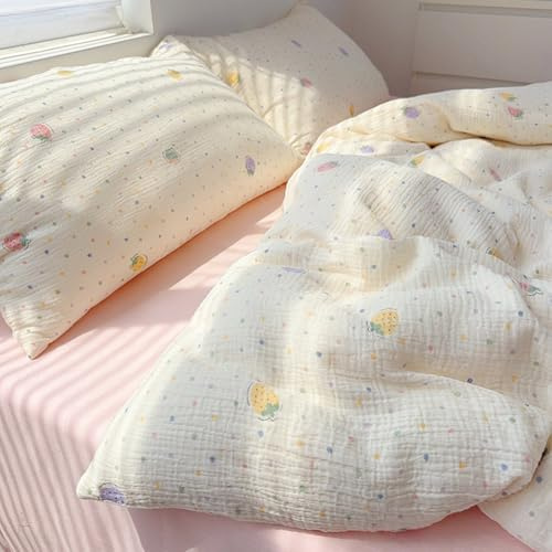 Nayoroom Musselin Kinderbettwäsche 100x135 cm Baumwolle Kinder Bettwäsche | Oeko-TEX Standard, Bettbezug 100x135 mit Kissenbezug 40x60 cm, für Baby, Atmungsaktiv & Hautfreundlich, Bunte Erdbeeren