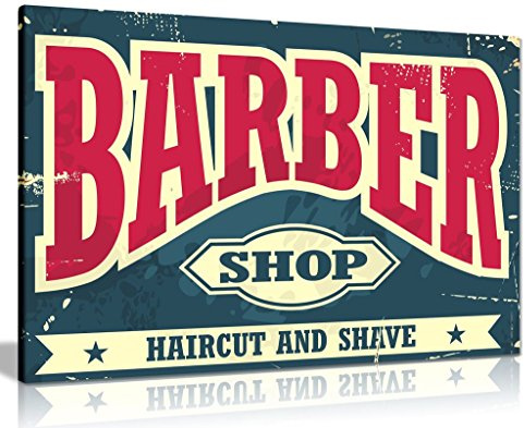 Barber Shop Decor Sign Haircut & Shave Canvas Wall Art Picture Print (18x12)