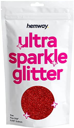 Hemway Ultra Sparkle Glitter - Red | Fine Metallic Flakes for Resin & Epoxy Crafts | Supplies for Tumblers, Festival, Hair, Face, Body, Eye & Nail Art Decoration | 100 g