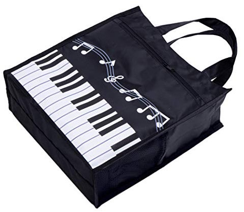 COCOMK Handtasche mit Klaviertasten, wiederverwendbar, Einkaufstasche, Schultertasche für Musiklehrer, Mädchen, Geschenktasche, Größe M, Schwarz, X-Large