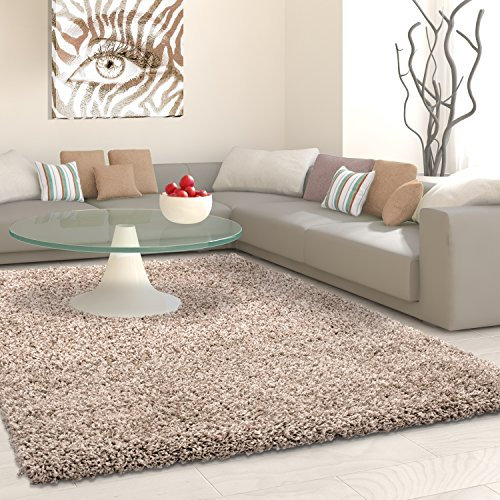 KADIMA DESIGN Moderner Hochflor Teppich IFE 100% PP.Shaggy 30mm Floor Höhe 300 x 400 cm Rechteck BEIGE