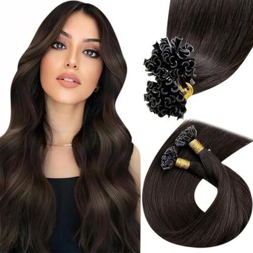 Hetto Extensions Echthaar Bonding Braun Bonding Extensions Echthaar 50 cm Dunkelstes Braun Keratin U Tip Gerade Invisible Remy Haarverlangerung 1g/s 50g #2