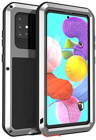 LOVE MEI Schutzhülle für Samsung Galaxy A51, Aluminium + Hartglas, wasserdicht, stoßfest, Militär, robust, für Samsung Galaxy A51 (A51, Silber)