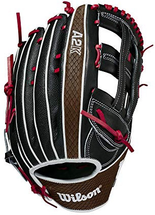 WILSON Unisex-Erwachsene 2021 A2K 1799 w (of) Left Hand Throw Baseball Glove-12.75, Black SS/Saddle Tan Snakeskin, SuperSkin Handschuh, 32,4 cm, Schwarz/Braun, 12.75
