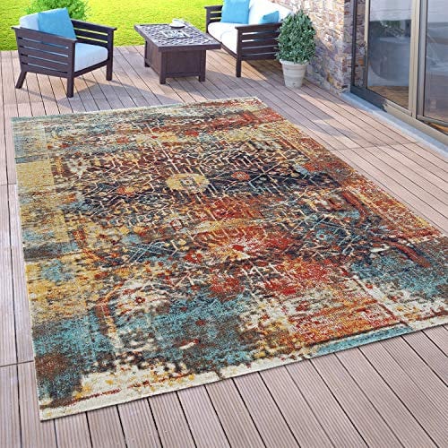 Paco Home Outdoor Teppich Balkon Terrasse Vintage Küchenteppich Orient Muster Rauten Ethno, Grösse:80x150 cm, Farbe:Bunt 3