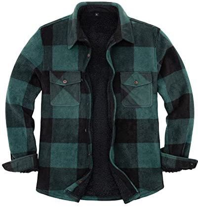 ZENTHACE Herrenjacke aus warmem Sherpa-Fleece, kariert, Flanellhemd (komplett mit Sherpa-Fleece gefüttert) Grün M