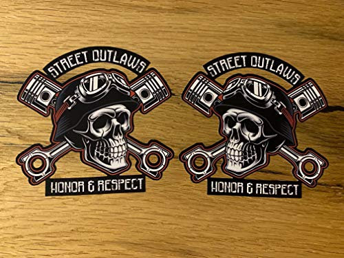 24/7stickers MG389 / 2X Outlaw Racer Aufkleber Motorrad Sticker 1% Lone Wolf No Club Biker Custom Chopper Bobber Cafe Racer V2