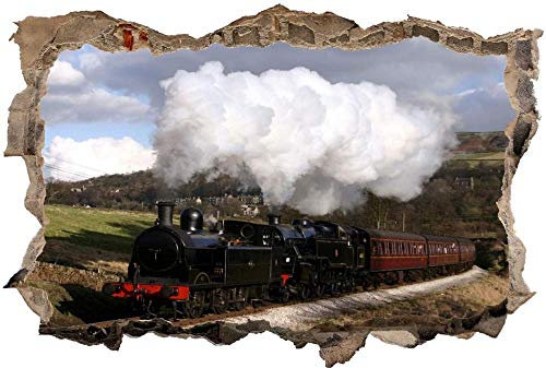 3D Wandtattoo Mauerloch Wandsticker Wandaufkleber Durchbruch selbstklebend Schlafzimmer Wohnzimmer Kinderzimmer,Dampflok Eisenbahn,Größe: 50x75cm