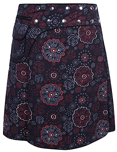 Vishes - Alternative Bekleidung - Wickelrock Rock zum Wickeln Druckknöpfe Sidebag Blumen Bedruckt schwarz 36-44