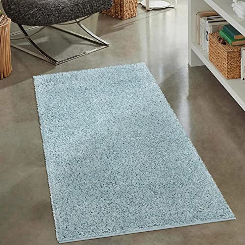 carpet city Shaggy Hochflor Teppich - 80x150 cm - Türkis - Langflor Wohnzimmerteppich - Einfarbig Uni Modern - Flauschig-Weiche Teppiche Schlafzimmer Deko