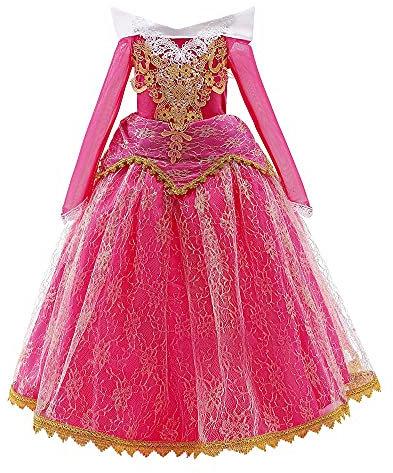 Lito Angels Vestito da Principessa Aurora per Bambina, Costume la Bella Addormentata, Taglia 5-6 Anni, Rosa Caldo, Manica Lunga