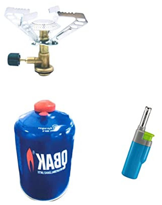 CampingGas Portátil Con Botella De Gas + 1 Mechero Azul Hornillo Con Fogones O Cocina de Butano Con Bombona Incluida Infiernillo Para Cocinar O Asar Con Un Fuego Estufa De Gas
