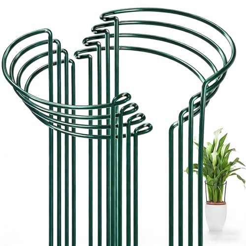 FEED GARDEN 8 Pack Peony Cages and Supports, Plant Support Stakes for Outdoor & Indoor Plants, 10 W x 16 H Half Round Garden Plant Support Rings for Peonies, Hydrangeas, Roses, Dahlias