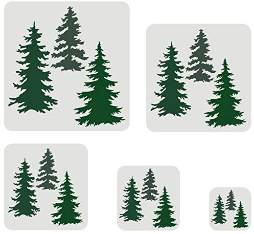 FINGERINSPIRE 5 Stück Pine Tree Schablonen quadratisch in 5 Größen 30/25/20/15/10 cm Wiederverwendbare Aspen Pine Tree Stencil Tree Stencil zum Malen auf Wand, Leinwand, Fliesen, Möbel und Papier