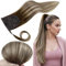 RUNATURE Pferdeschwanz Haarteil Echthaar Balayage Braun Blond Lang Haare 50cm Extensions Echthaar Ponytail Blond Ombre Braun Echte Haarverlängerung Echthaar Zopf Galtt Farbe #3/8/22