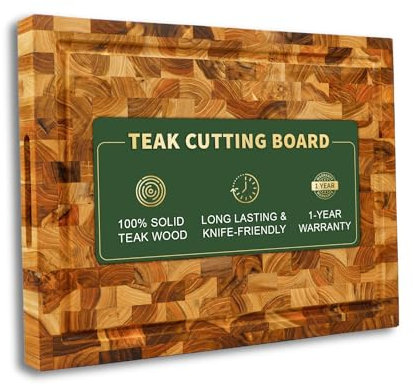 BEEFURNI Tagliere in legno di teak (S, 40,6 x 30,5 x 3,8 cm), taglieri in legno per cucina con scanalatura per succo di frutta, piccolo, regali di Natale, garanzia del produttore di 1 anno