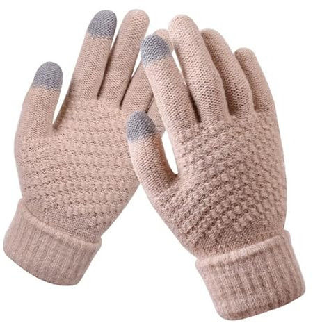 BSLVWG Winterhandschuhe für Damen, Thermo-Handschuhe, für Laufen, Fahren, Radfahren, Arbeit, Wandern, Skifahren (Beige)